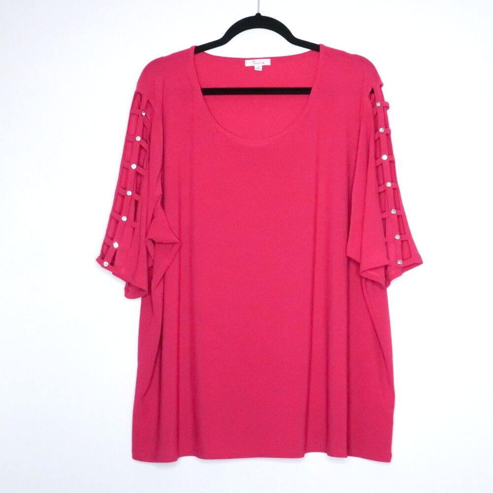 89th & Madison Womens Blouse Plus Size 3X Pink Sleeve Cutout Jewels